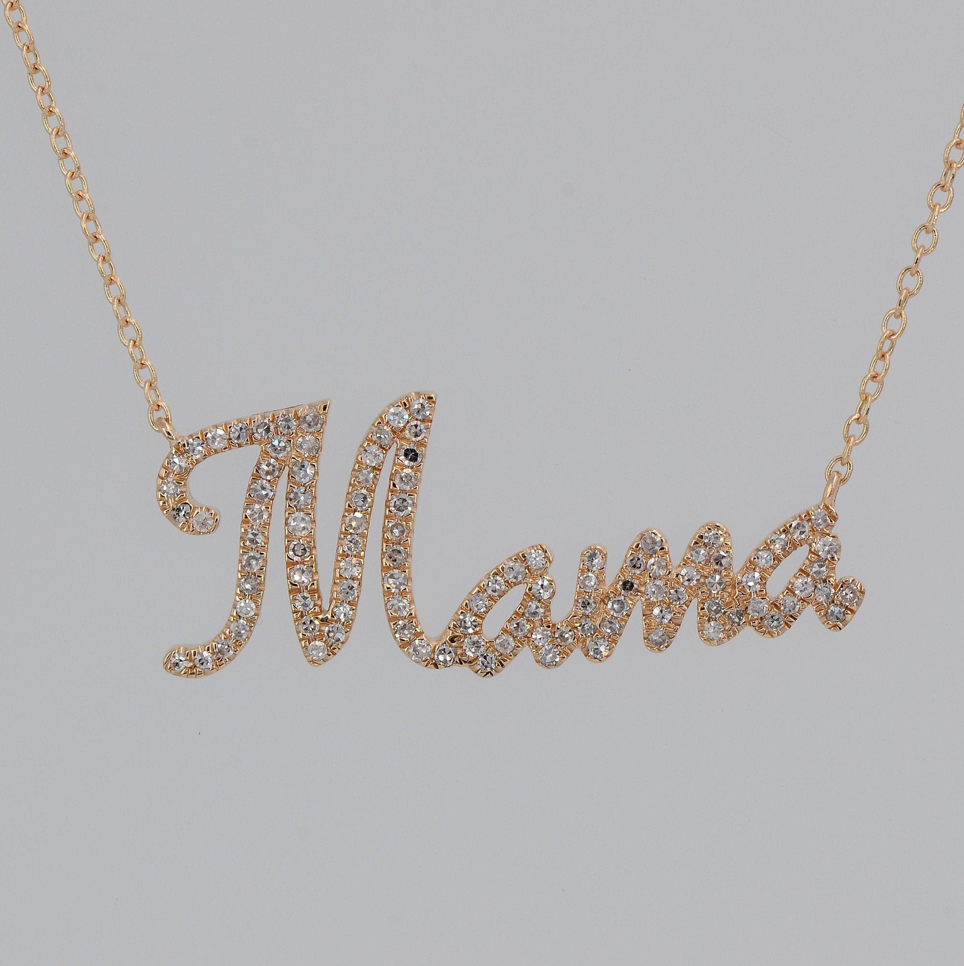 Mami 14k Gold Diamond Script Nameplate Necklace – Bonnie Jennifer